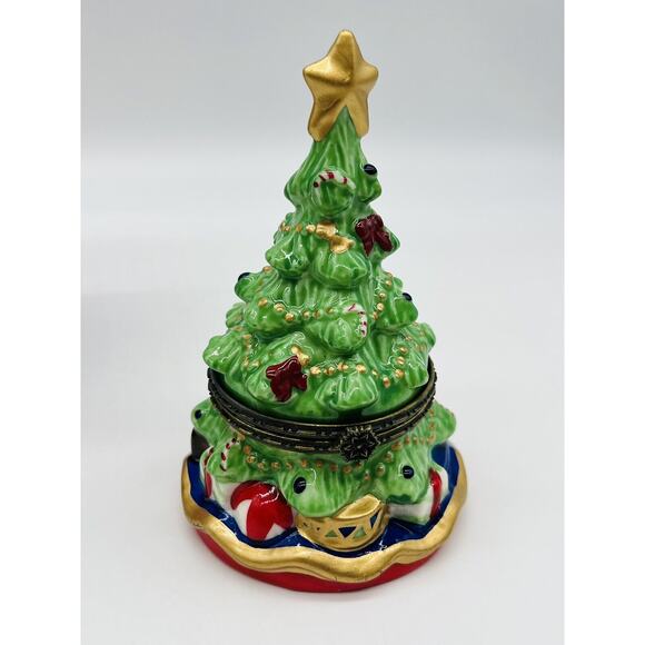 Kurt S. Adler Christmas Tree Porcelain Santa's World Hinged Trinket Box - Picture 3 of 7